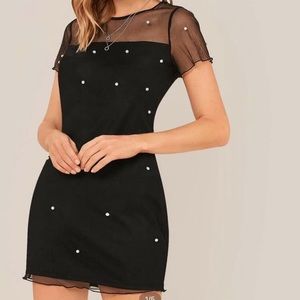 SHEIN Pearl Beaded Mesh Overlay Dress